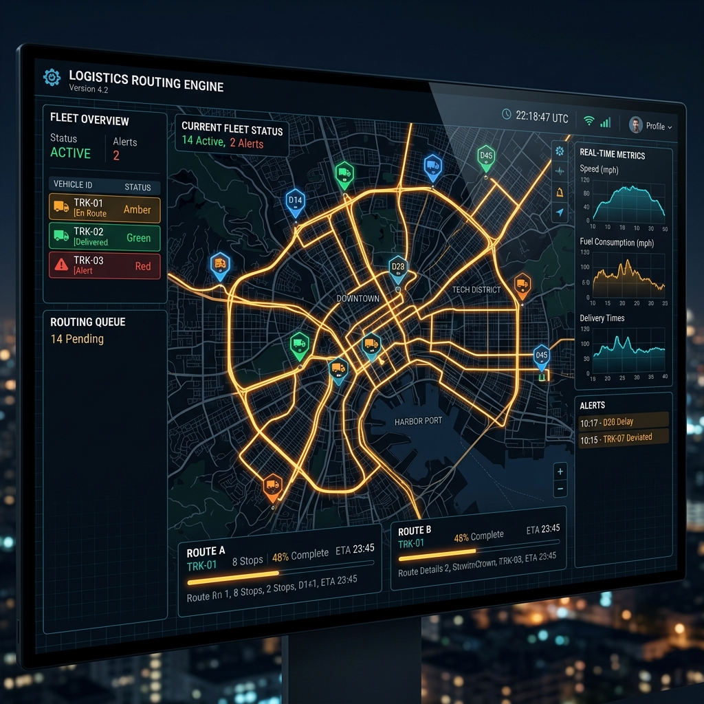 Logistics Routing Engine GPS map dashboard